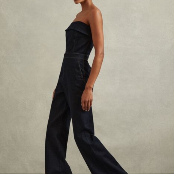 Reiss Womenswear TIGGIE DENIM STRAPLESS WIDE LEG JUMPSUIT - Picture 6 of 7
